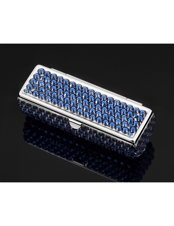 Classic Bling Swarovski Crystal Lipstick Case With Mirror - Navy Blue
