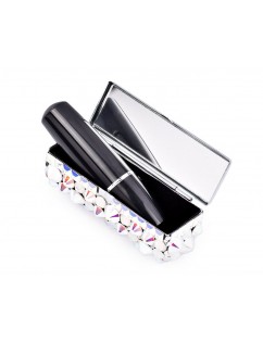 Diamond Swarovski Crystal Lipstick Case With Mirror - White