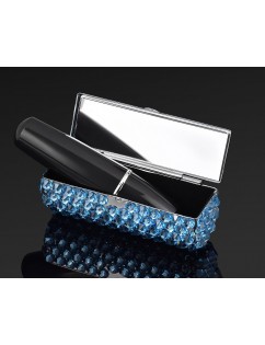Classic Bling Swarovski Crystal Lipstick Case With Mirror - Sky Blue