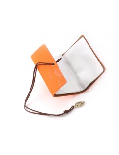 Leaf Pattern Leather Card Holder - Orange
